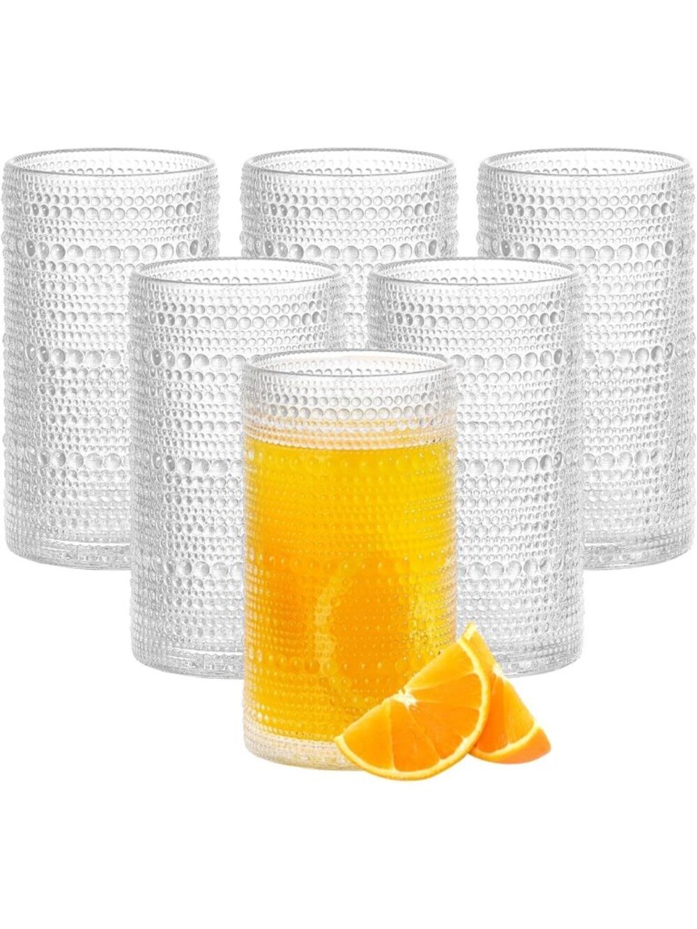 Vintage 16oz Hobnail Drinking Glasses Set of 6 | Embossed Clear Tumblers for